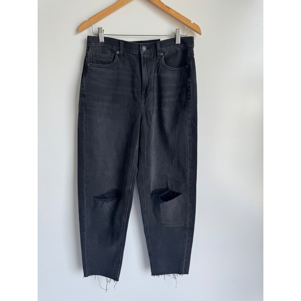American Eagle Relaxed Mom Jeans Black Distressed High Rise 8 Regular denim wide